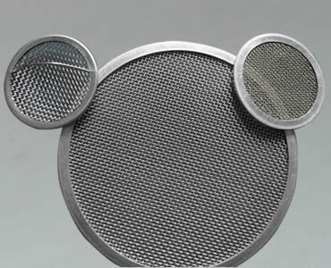 One big filter disc and two small filter discs, made of stainless steel and brass wire cloth with aluminum framed edge.