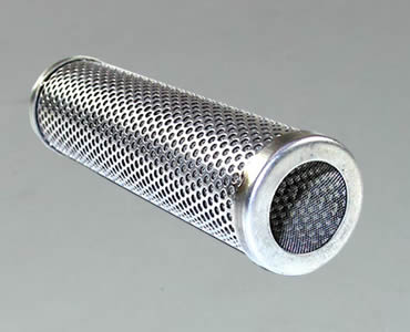 Perforated filter tube made of two layers, one layer is fine woven mesh cloth and out side layer is perforated mesh with round holes.