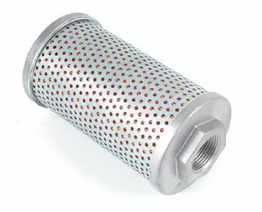 The outside of hydraulic oil filter made of a layer of perforated me<em></em>tal mesh.