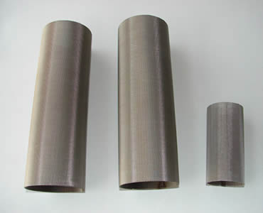 Three cylindrical filter tubes made of multi layers woven mesh cloth.