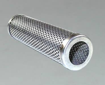 Perforated filter tube made of two layers, one layer is fine woven mesh cloth and out side layer is perforated mesh with round holes.