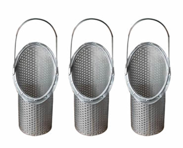 Three slanted basket filters made of multi layers mesh.